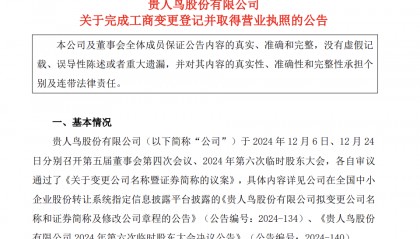 “鞋王”贵人鸟更名金鹤农业 仅保留粮食业务