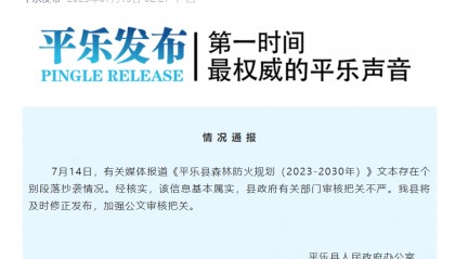 桂林平乐县政府官方文件被指原文抄袭，乡镇名称也照抄，官方通报：基本属实