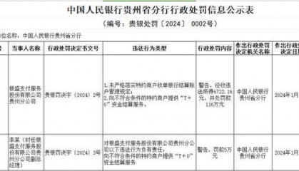 银盛支付合规存漏洞：因未严格落实结算账户管理规定被监管处罚