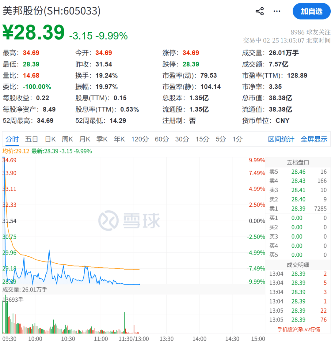 直线跳水！605033，突发“天地板”